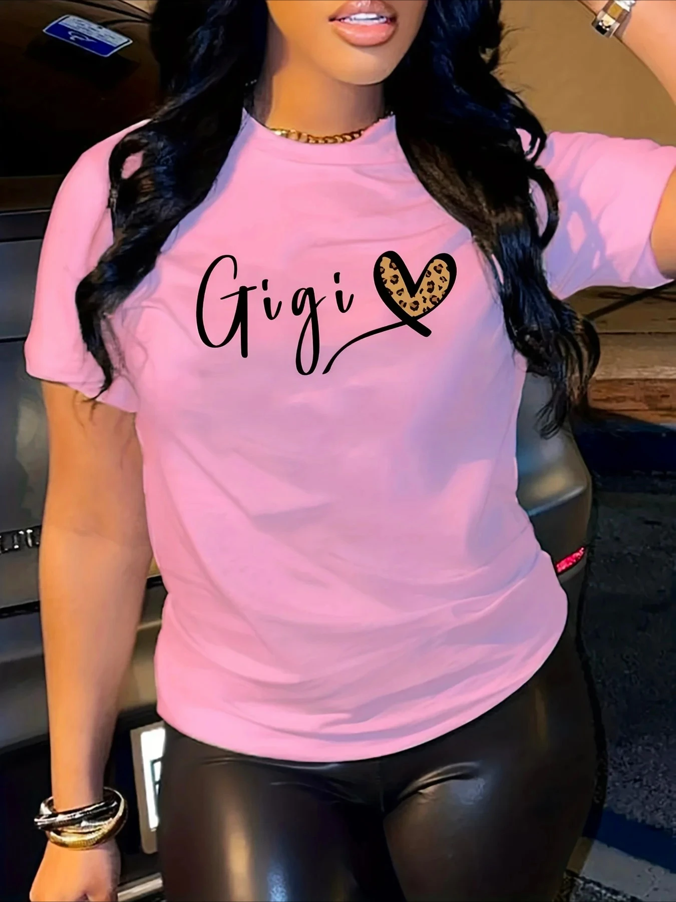Gigi Letter Heart Print T-Shirt Crew Neck Short Sleeve T-Shirt Casual Every Day Tops 2026 New Summer Women's Aesthetics Clothing