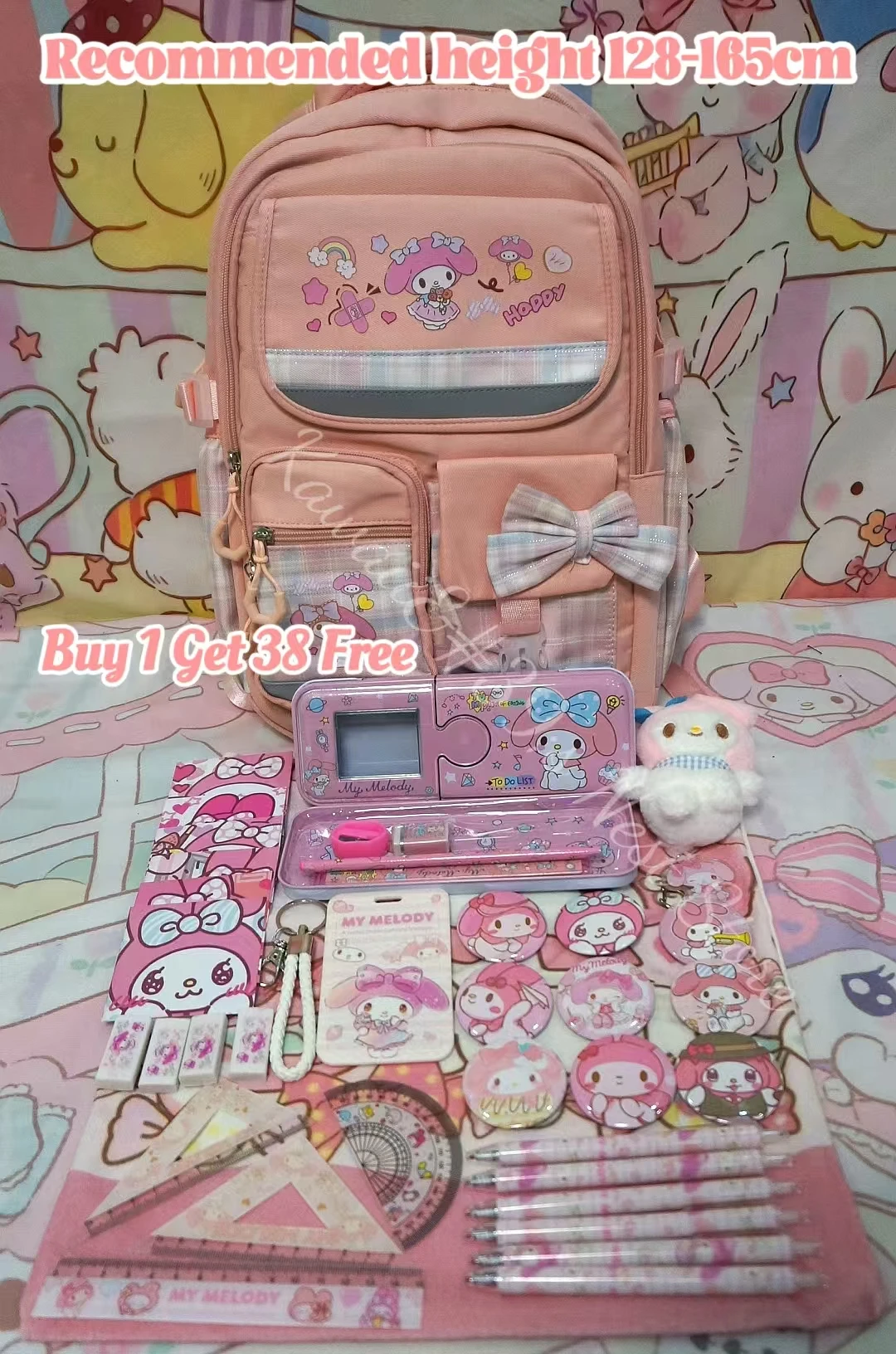 Sanrio kuromi mochilas para crianças cinnamoroll grande capacidade meninas leve mochila protetora de coluna minha melodia