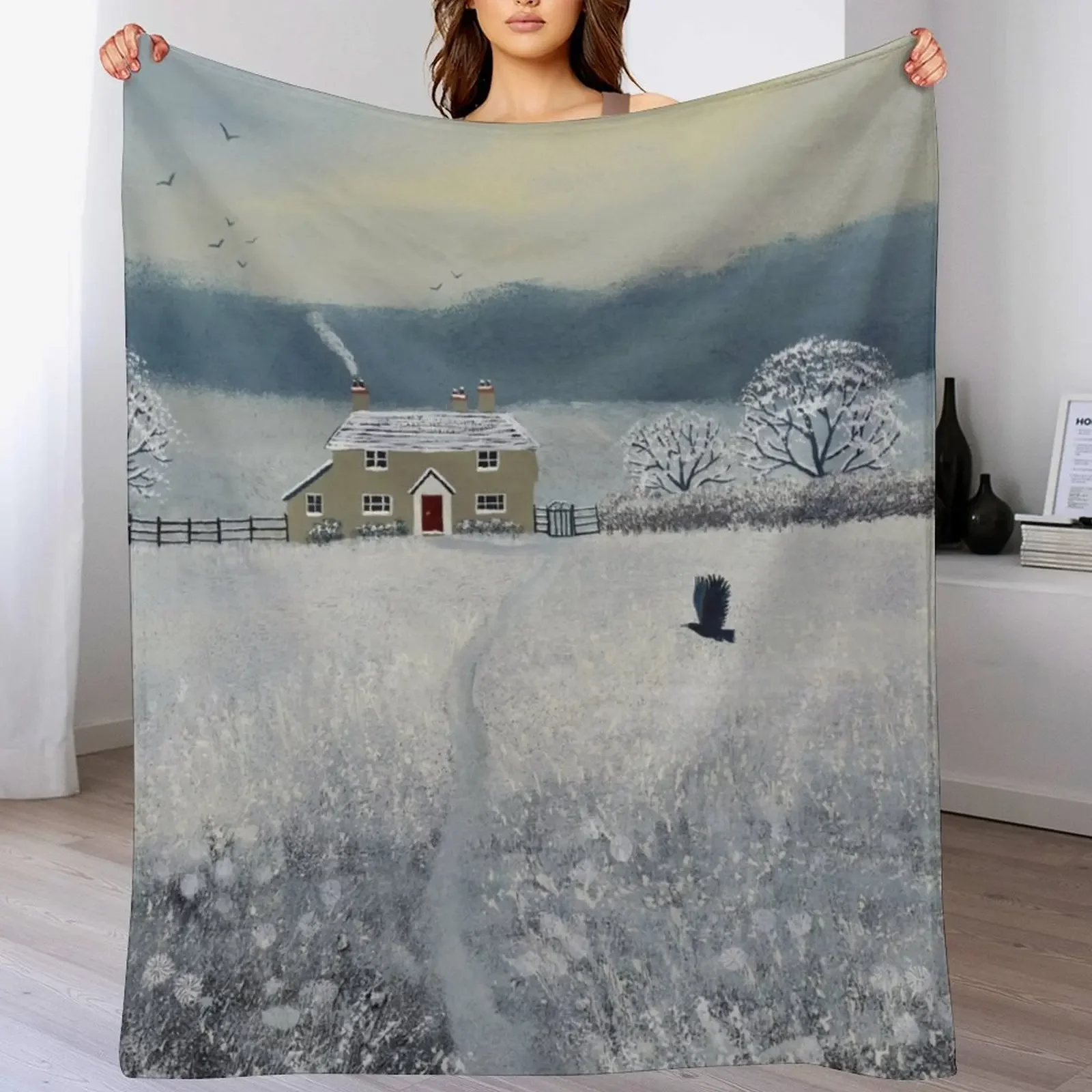 New The Path to Winter Cottage Throw Blanket Stylish Decor Blanket Gift for Friends Roommate