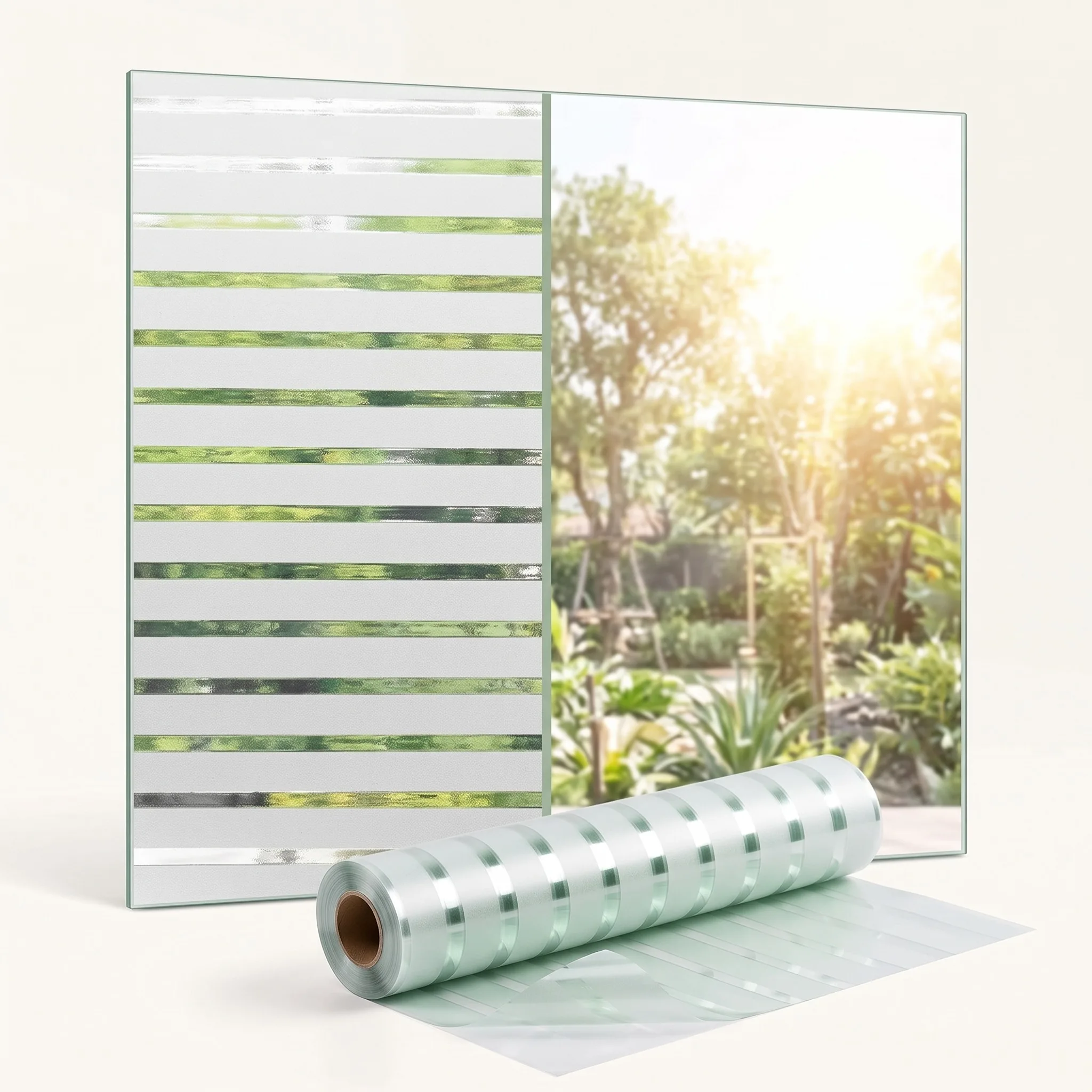 Striped Window Film Privacy Decorative Frosted Glass Static Cling for Home Bathroom Living Room Glass Door Decor