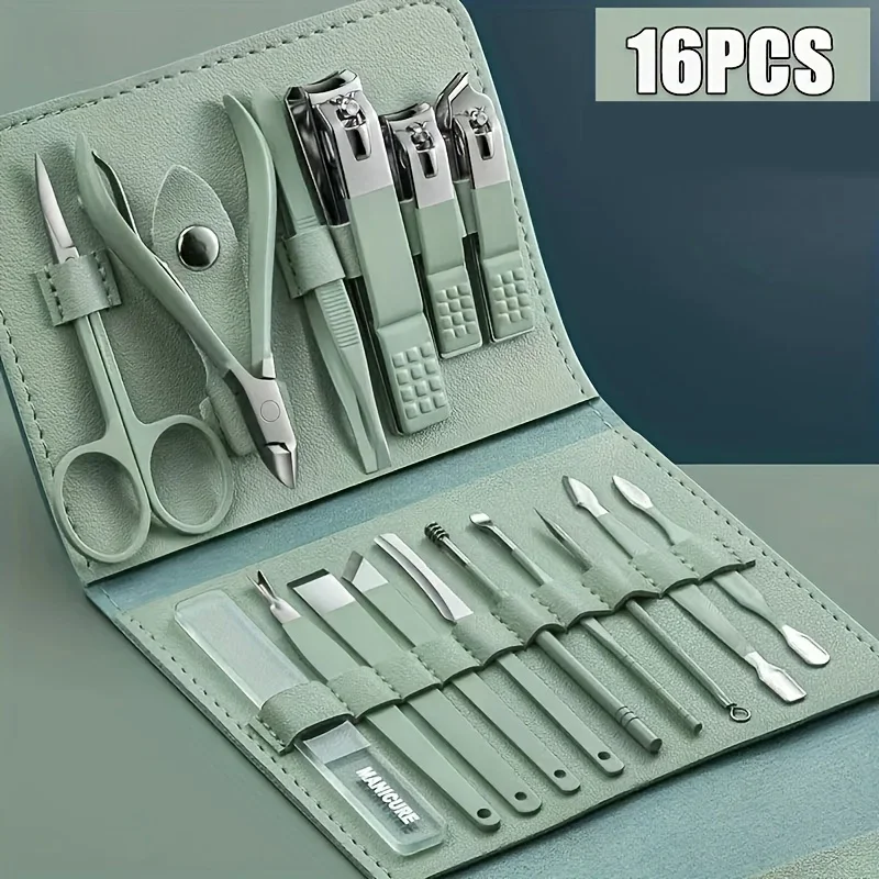 

Juego profesional de cortaúñas y pinzas para cutículas, Set de manicura y pedicura con estuche de viaje, manicure