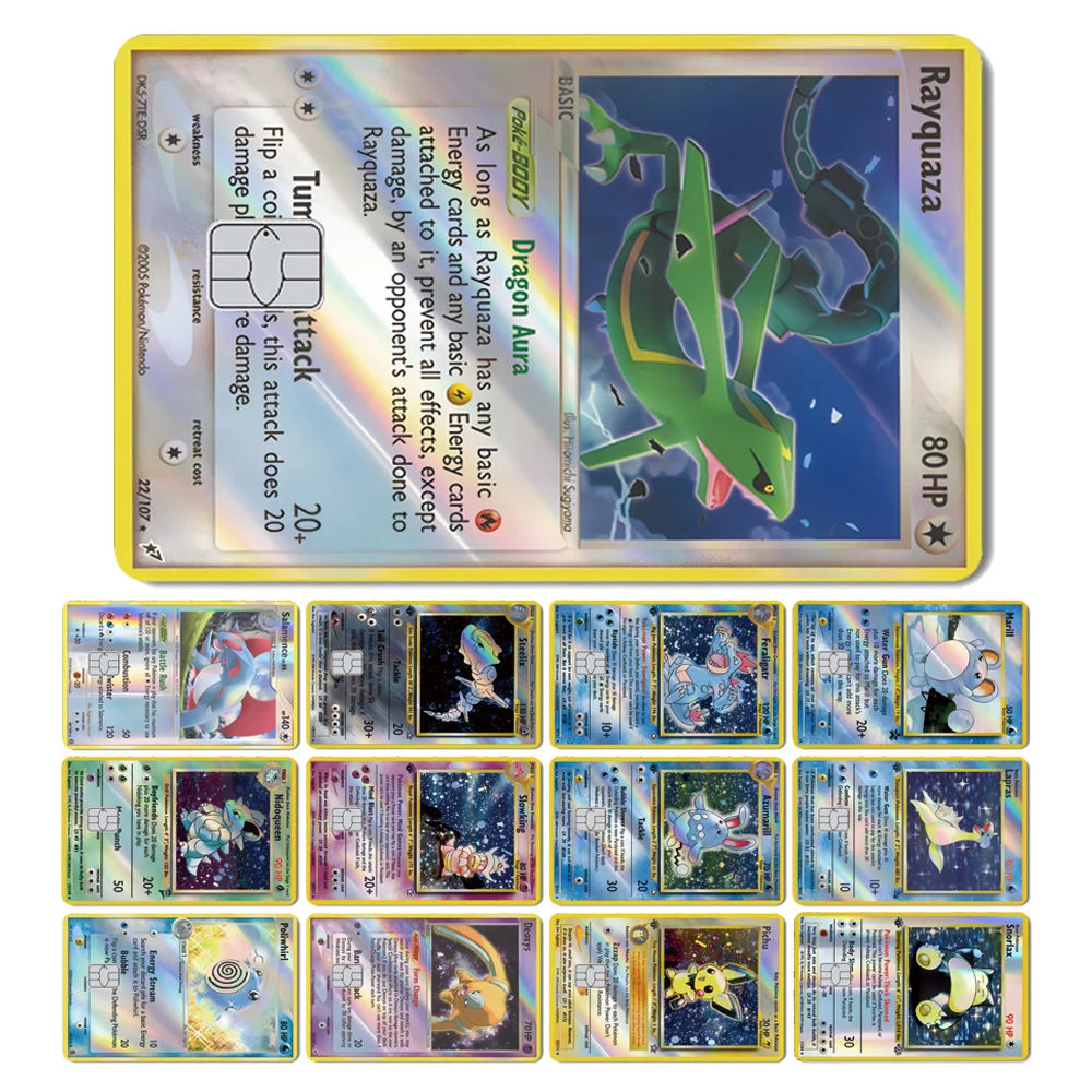 Magic Shark Pikachu Mewtwo Pokemon Laser Holographic Debit Credit Card Skin Film Sticker Cover Small Large Chip