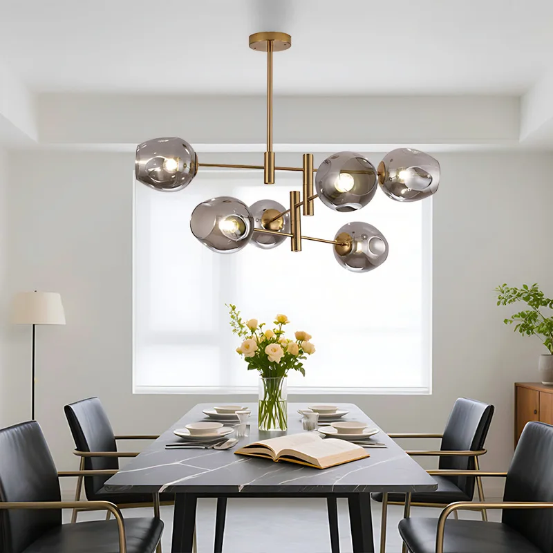 SANDYHA Moderne LED-kroonluchter Elegante Scandinavische hanglamp met glazen bol Lampenkap voor woonkamer Slaapkamer Eetkamer Stijlvol