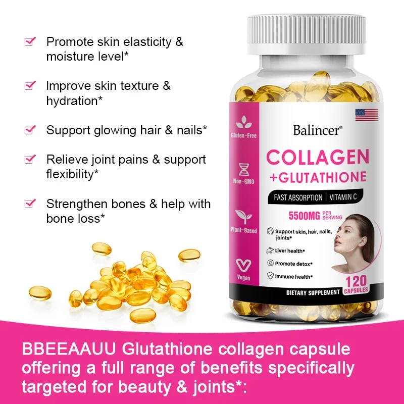 L-Glutathione and Collagen Supplement To Support Skin Care, Nails, Hair, Antioxidants and Immune System