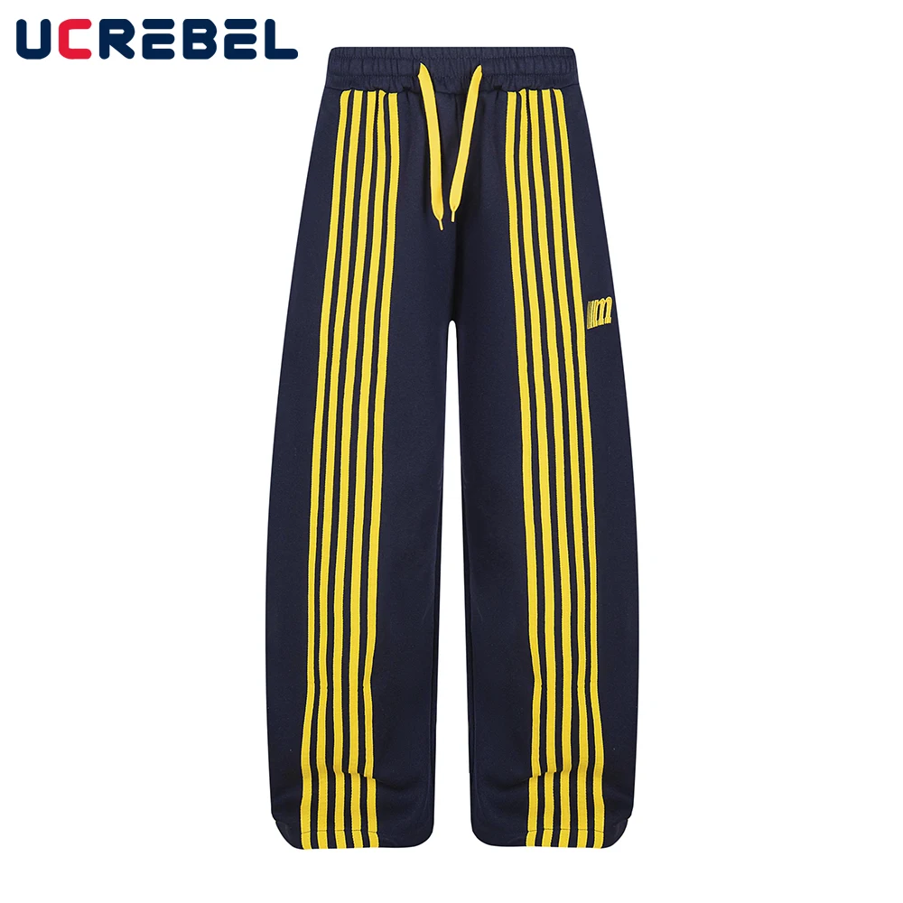 

Spliced Striped Sweatpants Mens High Street Hip Hop Elastic Waist Baggy Wide Leg Sports Pants Man Trousers