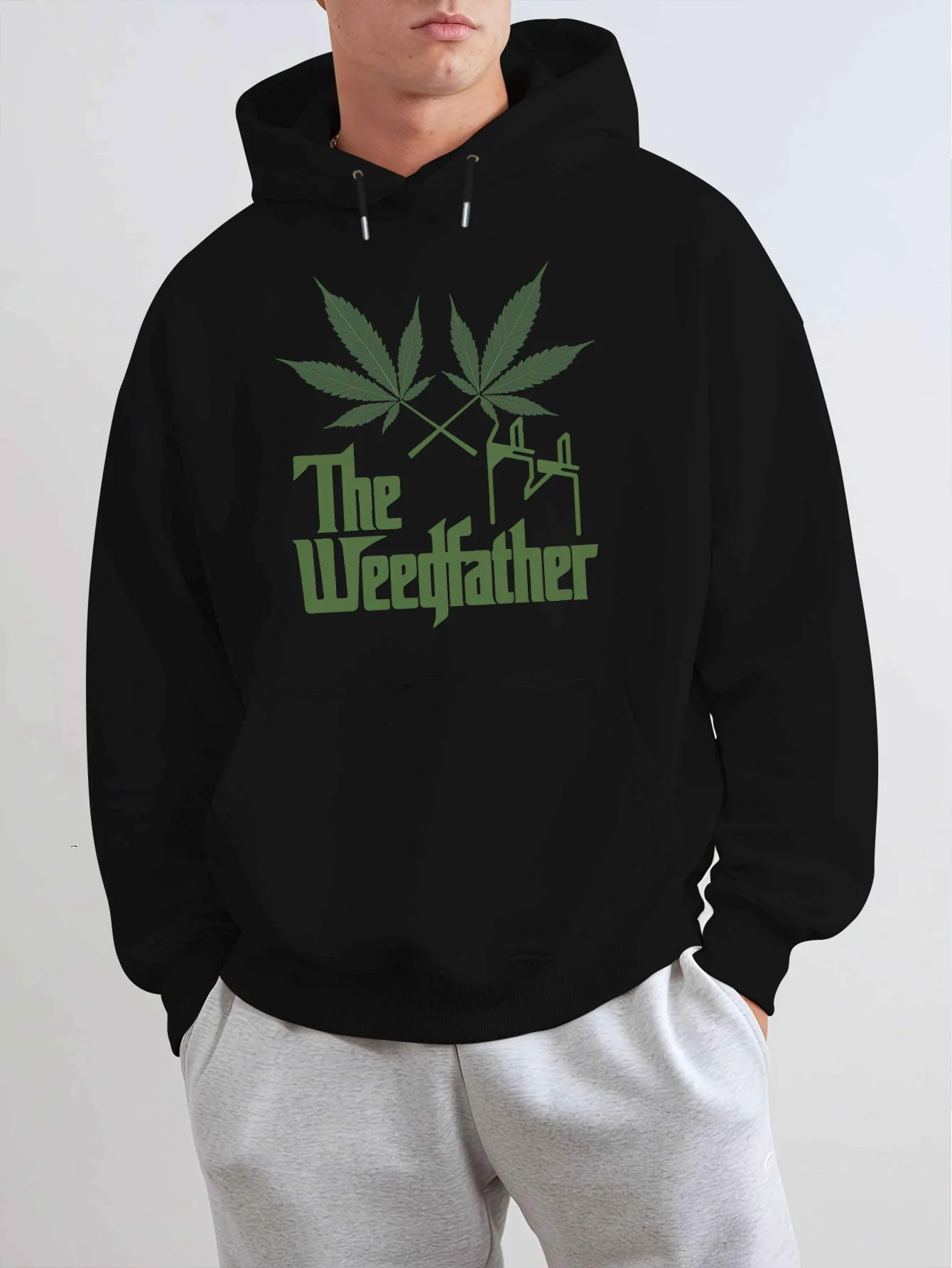 

Мужская толстовка с капюшоном «The Weedfather» — осенне-зимний бархат, оверсайз, большие размеры, модная