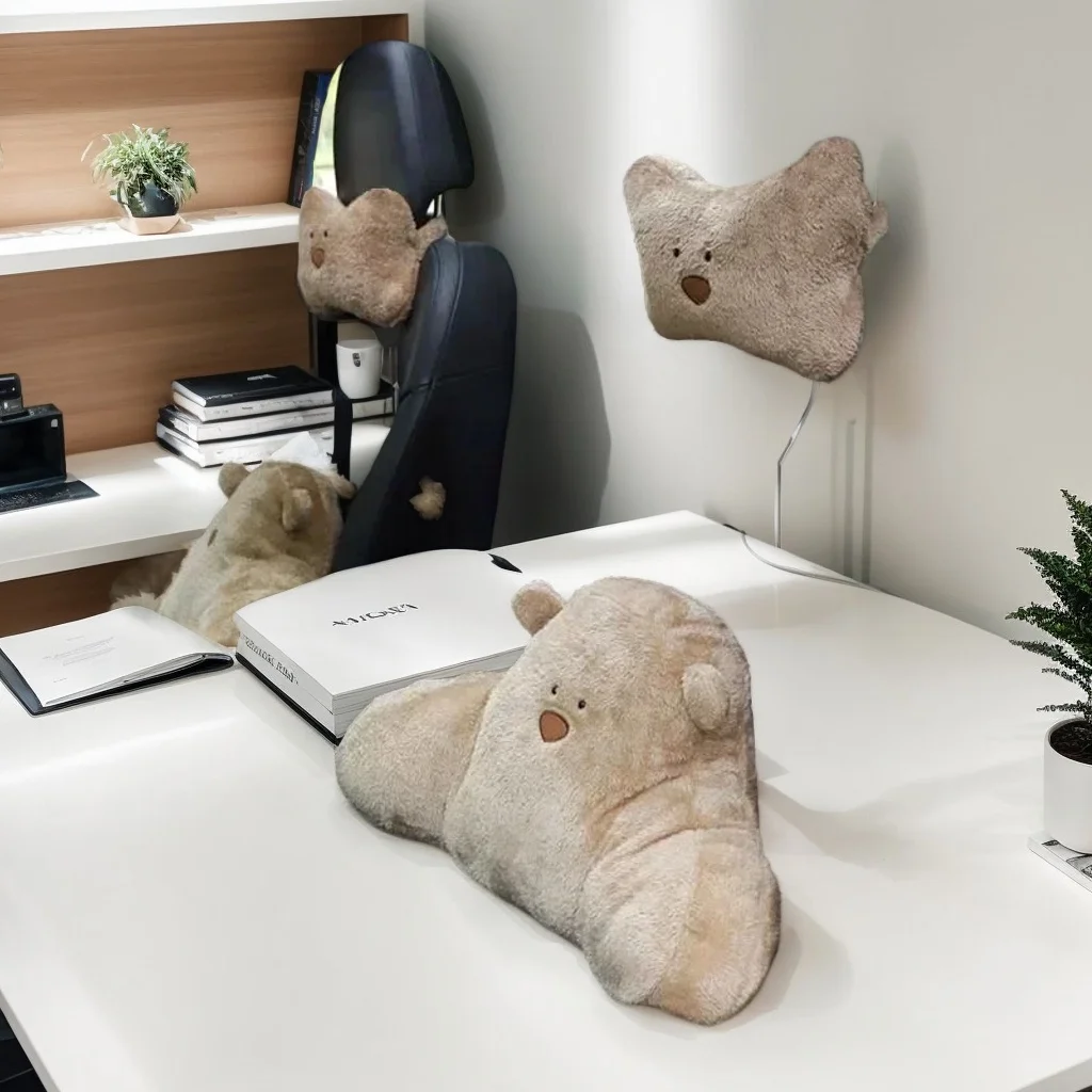 

Plush Cartoon Bear Car Headrest Pillow - Lumbar & Neck Support Cushion for Car Comfort & Backrest Decoration