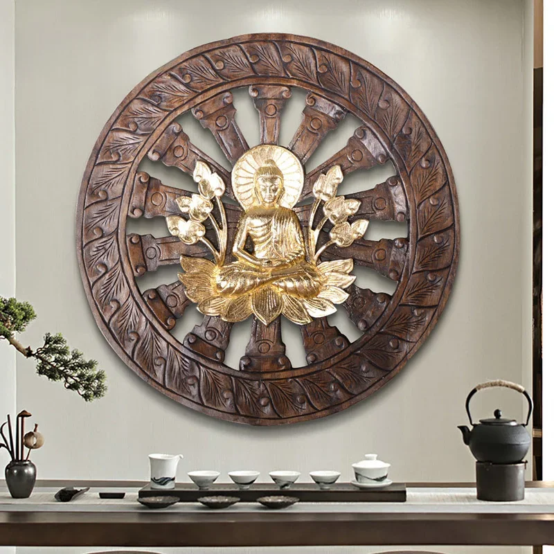 Yitaiguo Wood Carving Decorative Painting Buddha Statue Thai Style Decorative Wall Hangings Sofa Background Wall Decoration