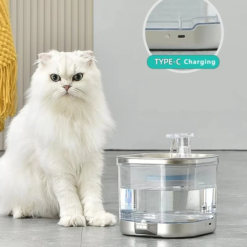 Automatic Pet Drinking Fountain Stainless Steel Wireless Charging Cat Water Dispenser Portable Non-Electric Battery view 3