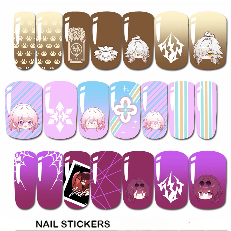 14pc/set Honkai Star Rail Jing Yuan Kafka Merch 7th Bailu Nail Stickers Simple Chibi Big Head Kawaii Game Merch Nail Decals