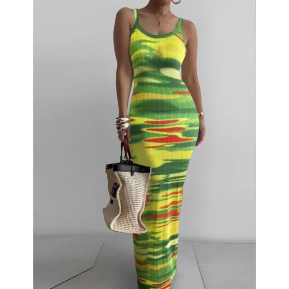 Gradient Printed Long Dress Summer New Women's Fashionable Printed Sexy Sleeveless Suspender Slim Fit Hip Hugging Long Dress - Image 6