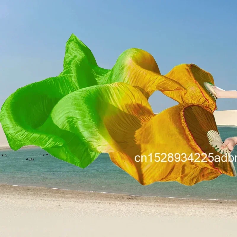 1 Par de Leques de Dança do Ventre em Seda Real/Imitação de Seda, Acessórios de Dança do Ventre, Leques Tingidos à Mão, Leques de Seda Natural