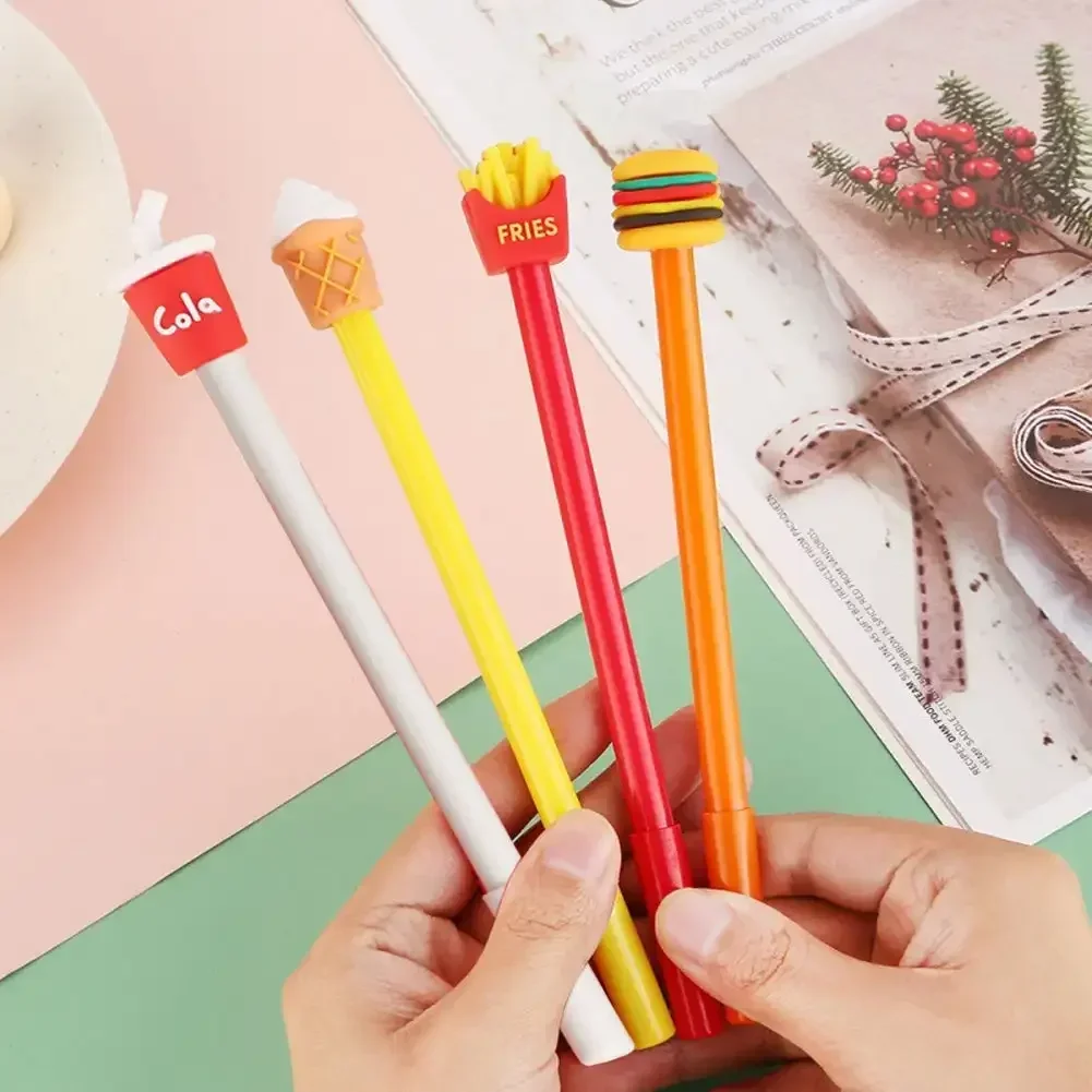 Cute Gel Pen School Writing Pens Stationery Creative Simulation Food Gel Pen Fries Cola Burger Cartoon Signature Pen