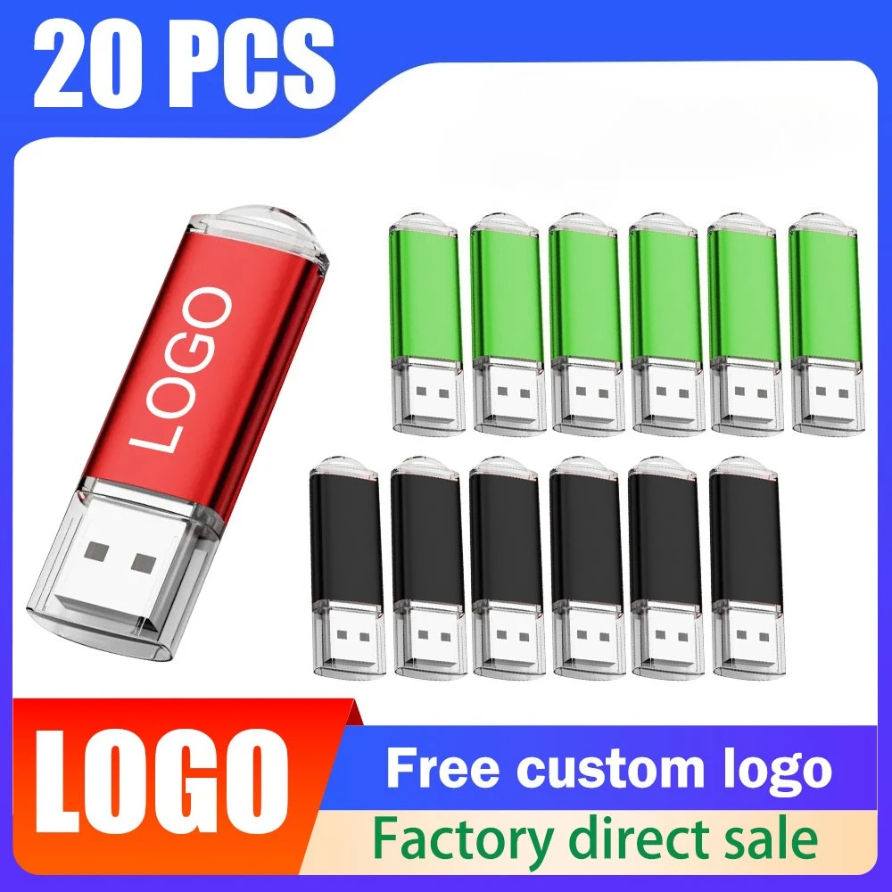 20 pçs/lote USB 2.0 Flash Drive 64GB 32GB Pen Drive Memory Stick Pendrive 4GB 8GB 16GB U Disk Thumb Flash Disk Presente Livre Laser