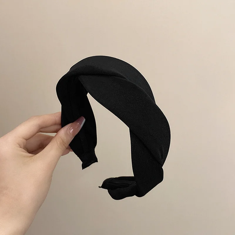 Solides geflochtenes Vintage weiches elastisches Stirnband für Damen, modisches breites seitliches Haarband, Hoop, Kopfbedeckung, Mädchen-Haarband, Haar-Accessoires – Detail 10