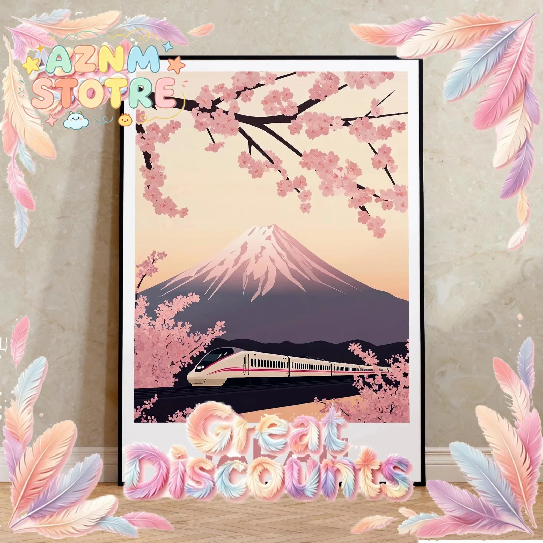 Vintage Japanese Landscape Canvas Print - Asian Art Railway Wall Art Poster for Living Room, Bedroom, Bathroom Decoration