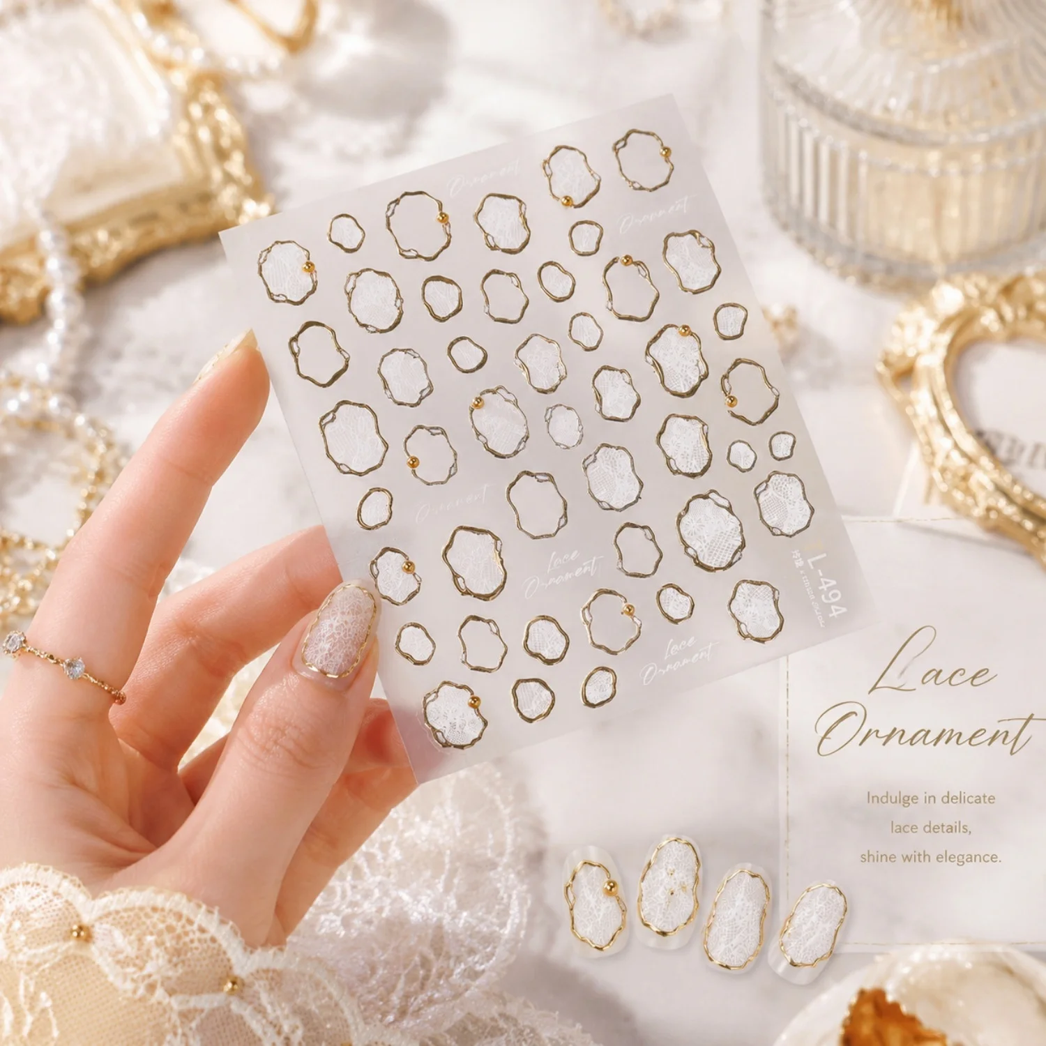 5D Gold Silver Hollow Lace Metal Foil Nail Decals Irregular Loop Melting Silver Foil Metal Nail Art Sticker Manicure Accessorie