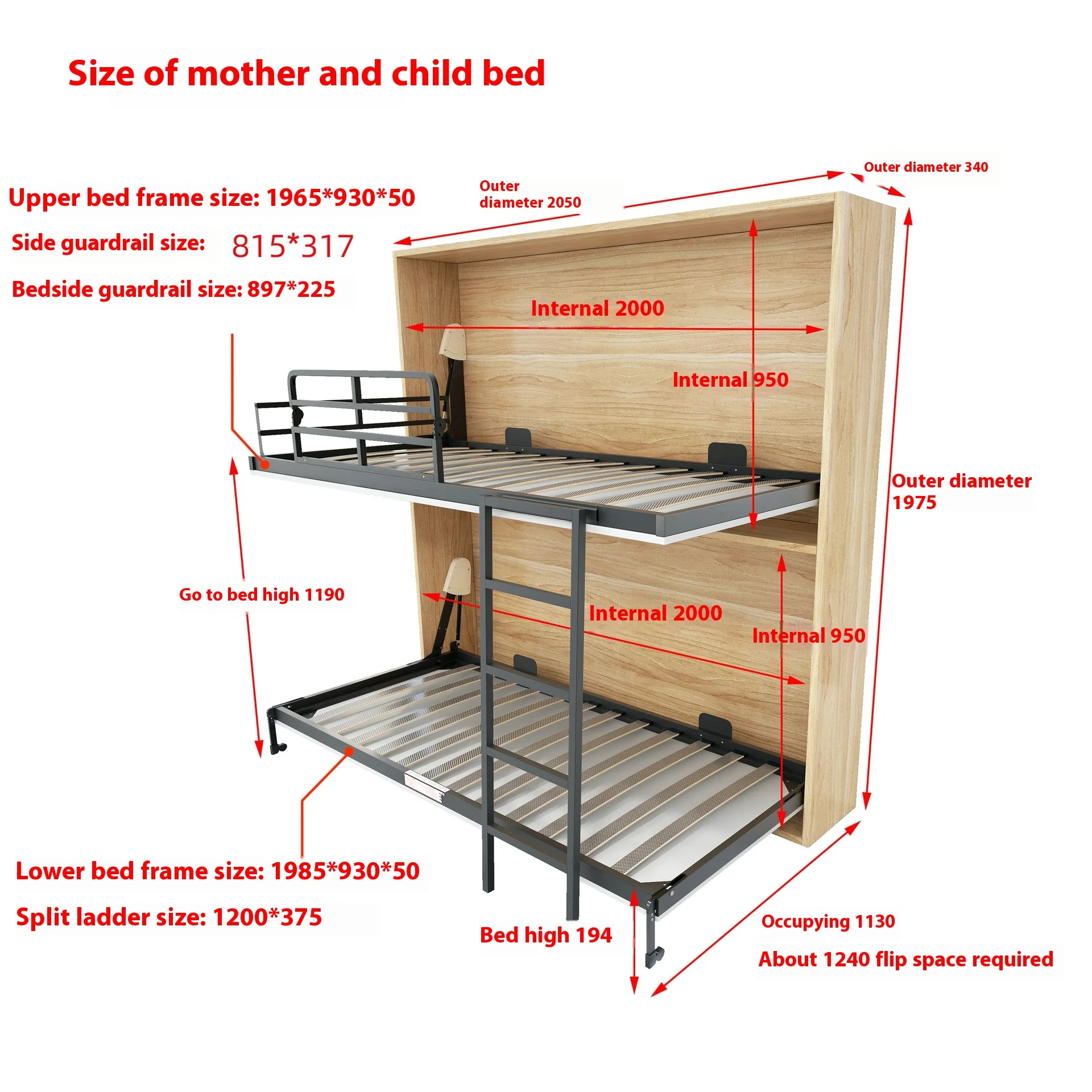 Factory direct sales supply small space wall-mounted bed hardware accessories invisible folding bunk bed board