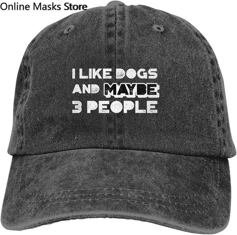 I Like Dogs and Maybe 3 People Unisex Adult Cowboy Hat Full Cotton Curved Brim Baseball Cap Hats Hip Hop Fitted Cap