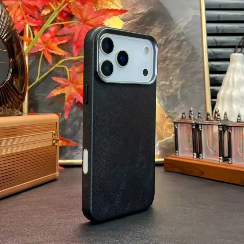 

Роскошный магнитный чехол из воловьей кожи для iPhone 17 Air 16 15 14 17 Pro Max с защитной крышкой для объектива с кнопкой активного сенсорного камеры