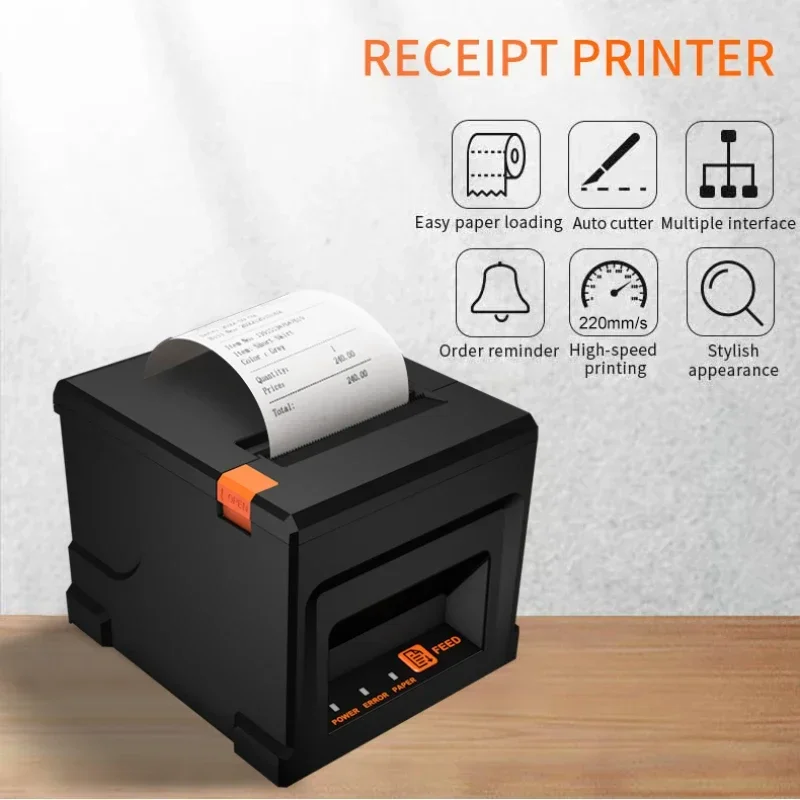 80mm Thermal Receipt Auto Cut Desk Printer Automatic Cutter Restaurant Kitchen POS Printer USB Serial LAN Bluetooth