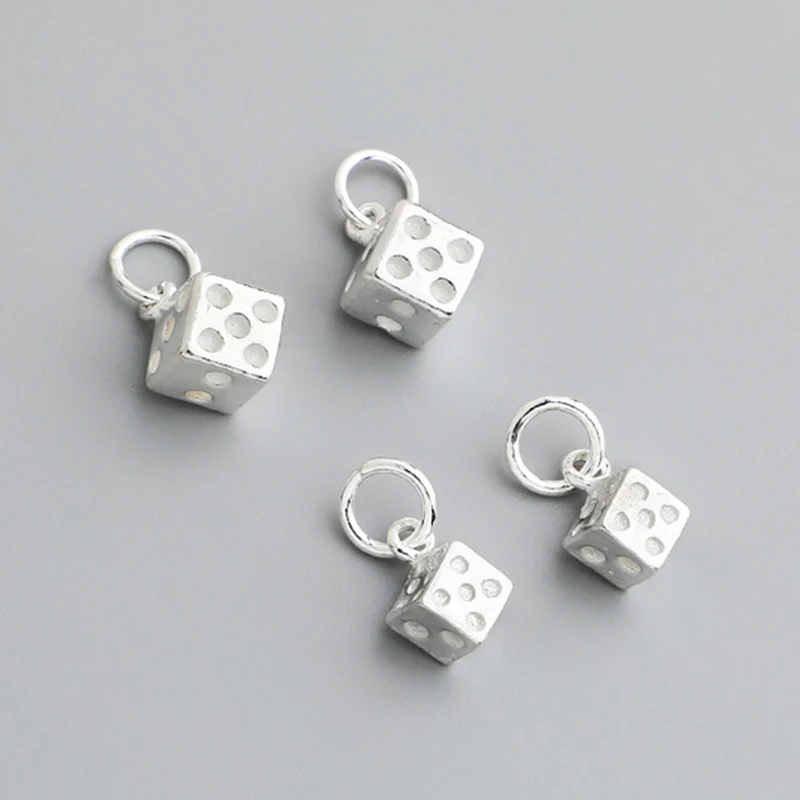 

1pc 925 Sterling Silver Personality Dice Square Small Bracelets 11/12mm Cute Necklace Bracelets Silver Charms DIY Jewelry Crafts