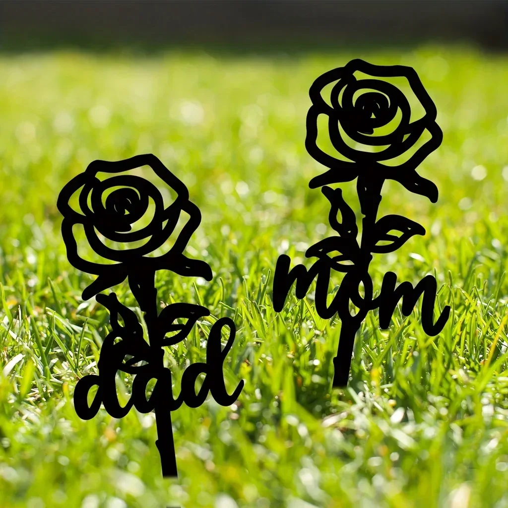 HELLOYOUNG Rose Shaped Memorial Stake Grave Decoration Outdoor Yard Tombstone Plaque Stake Marker Sympathy Garden Stake Waterpro