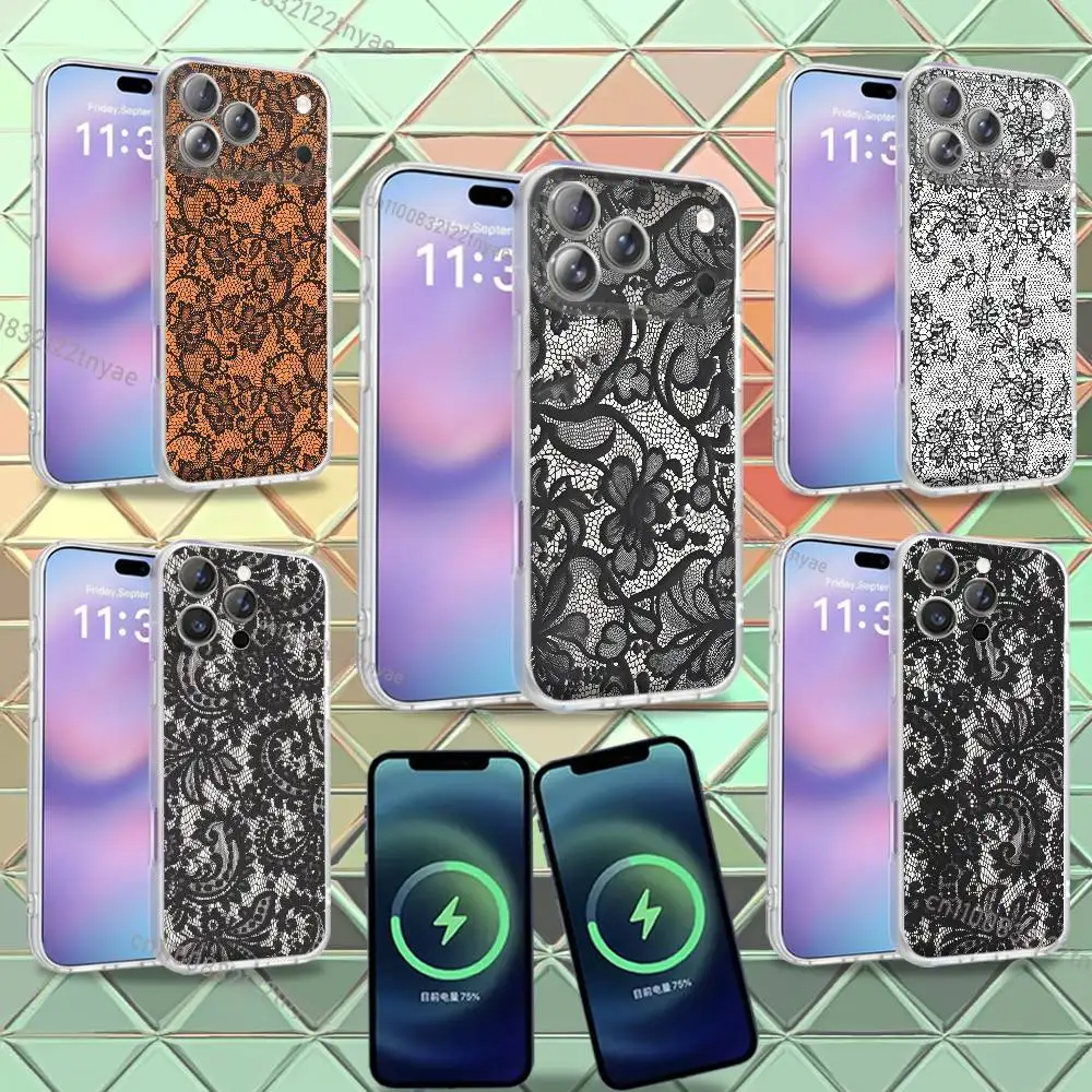 

Ins Lace Pattern Personalized For iPhone 17,12,11,14,13,15,16Plus,Air,Pro,Max,E,Mini for Magsafe Magnetic Frosted Phone Case TPU