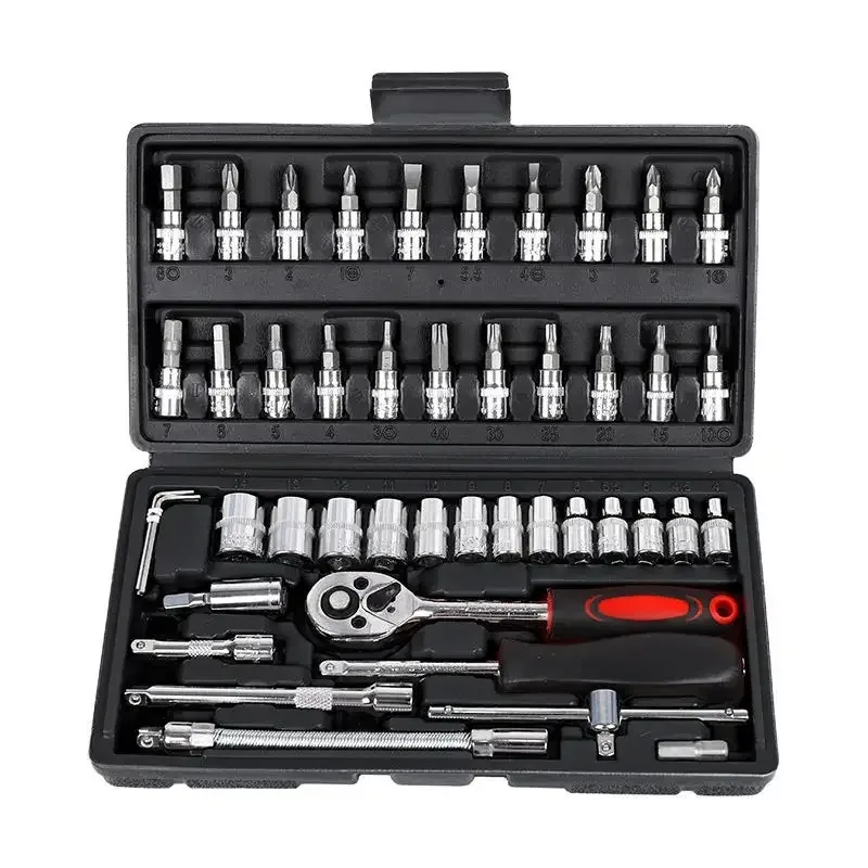 

46 - Piece Auto Repair Tool Set, Ratchet Socket Wrench Combo, Multi - function Toolbox for Car/Motorcycle/Home Repair