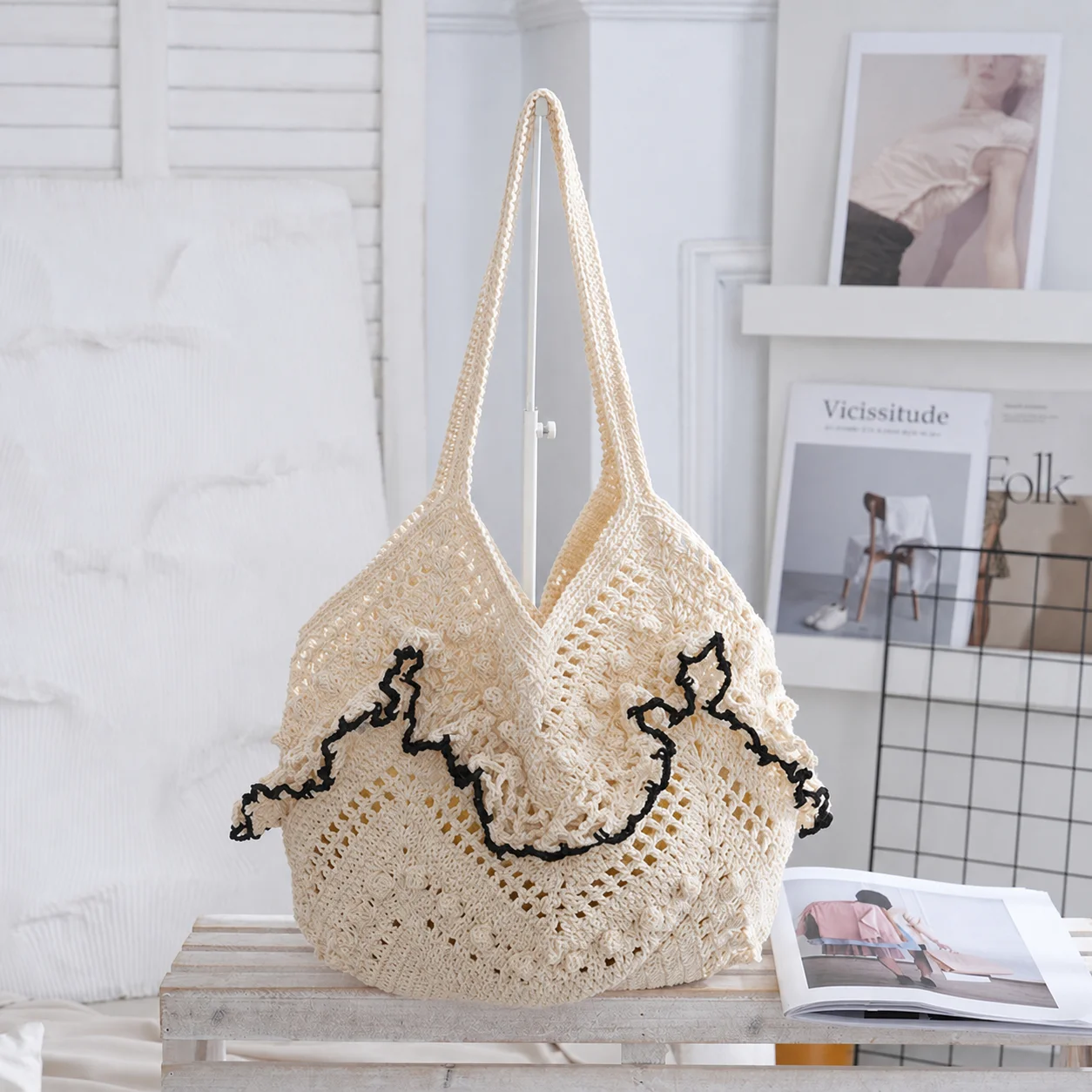 Yarn Lace Hollow Out Shoulder Bags Summer New Solid Color Women's Bags 2026 Brand Sewing Beach Vacation Women's Handbags