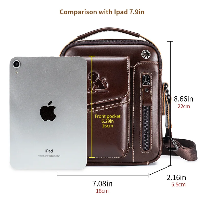 Casual Men's Cowhide Crossbody Bag Portable Single Shoulder Pouch for Daily Use