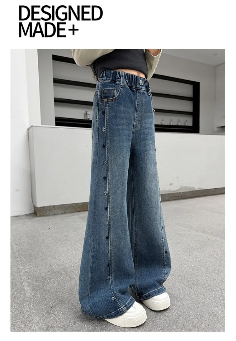 Mädchen-Schlaghosen UNITIM Herbst 4-14 Jahre Kinder-Jeans Skinny Freizeithosen für junge Mädchen und Teenager Mädchen Denim-Hosen – Detail 11