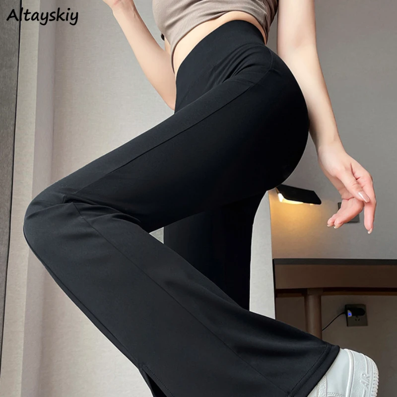 

Flare Pants Women Summer Girls High Waist Korean Fashion Side-silt Drape Streetwear Slender Attractive Simple Temperament Cozy