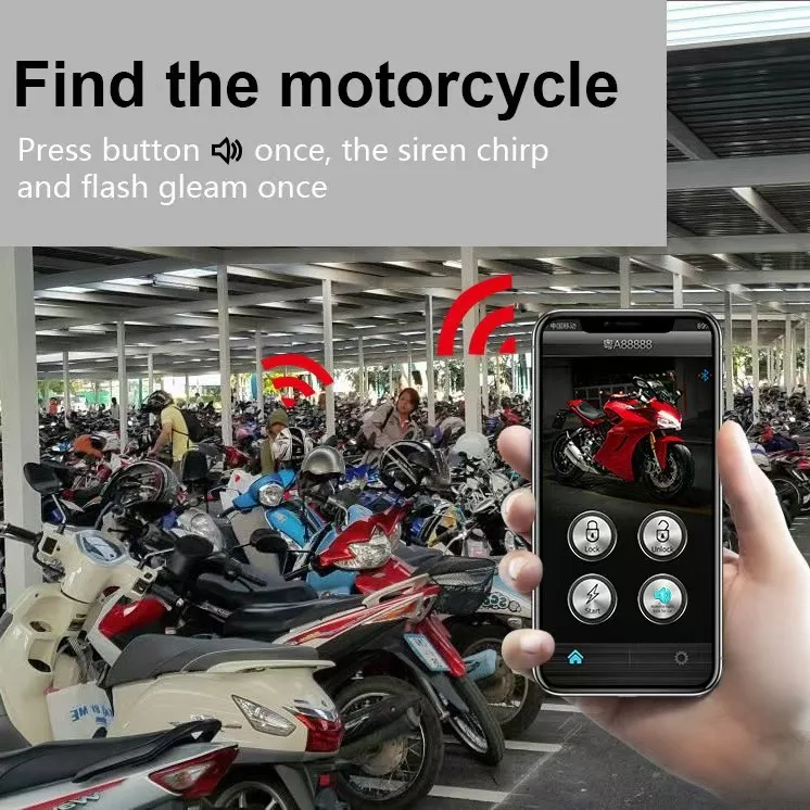 500m-Remote & 15m-BT APP Control Engine Starter /Lock+Unlock SPY 2-Way Motorcycle Burglar Alarm 120dB sound + Vibration alarm