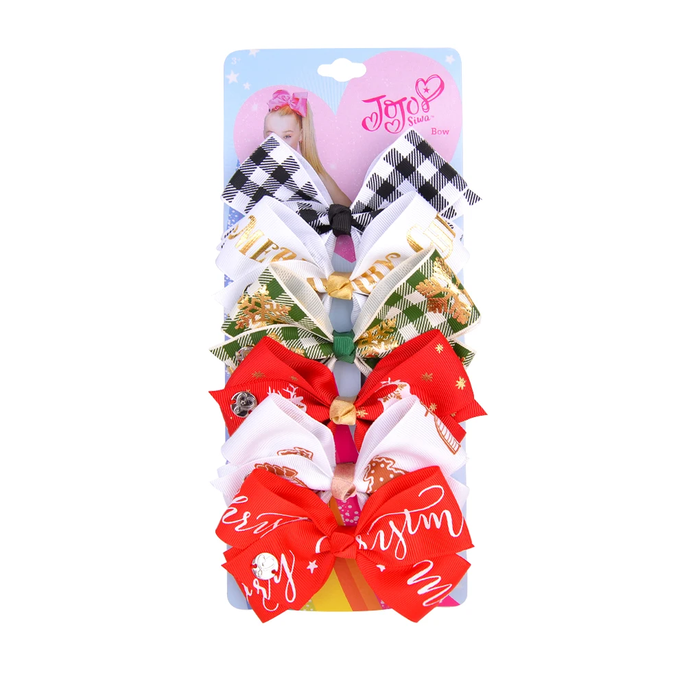 6Pcs/Set Christmas Printing JoJo Bows Hair Clip For Kids Girls Jojo Siwa Printed  Ribbon Bows Hairpins Headwear Hair Accessories