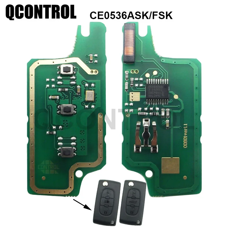 

QCONTROL Car Remote Key Circuit Board Vehicl for PEUGEOT 207 208 307 308 408 Partner ID46 (CE0536 ASK/FSK, 3Buttons ) 433MHz