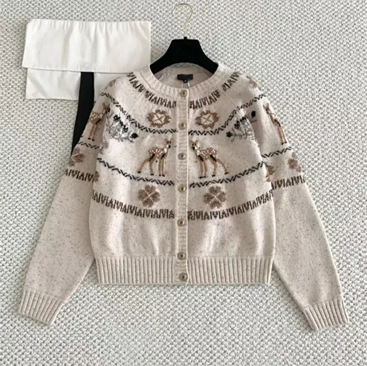 

Customization European women's fashion 2026 spring new style Long-sleeved snowflake cashmere knitted sweater cardigan
