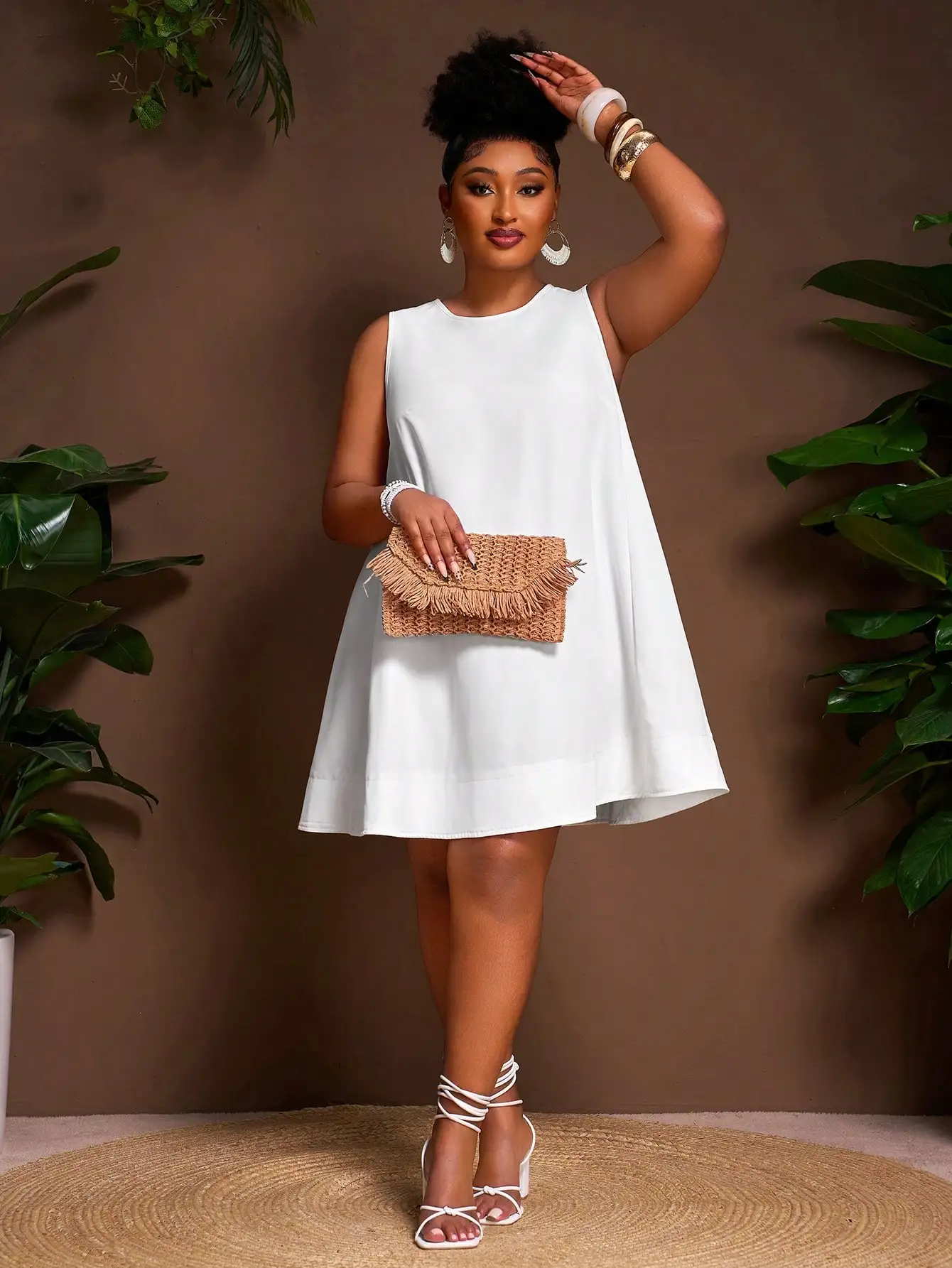 

Белое свободное мини-платье А-силуэта без рукавов для женщин, повседневный наряд на весну-лето