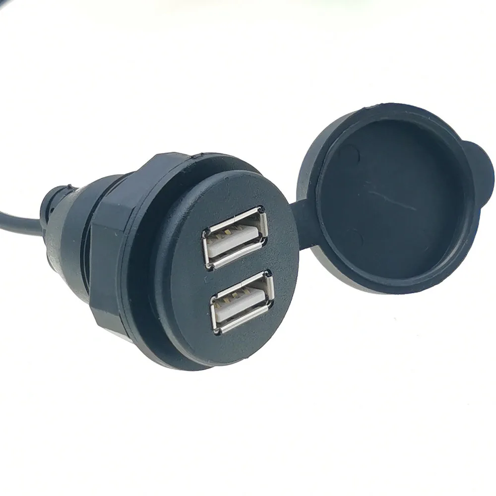 1 szt. Gwintowana dwuwarstwowa podstawa żeńska USB Port usb2.0 2.0 lampa USB złącze gniazda ładowania z kablem osłony przeciwpyłowej