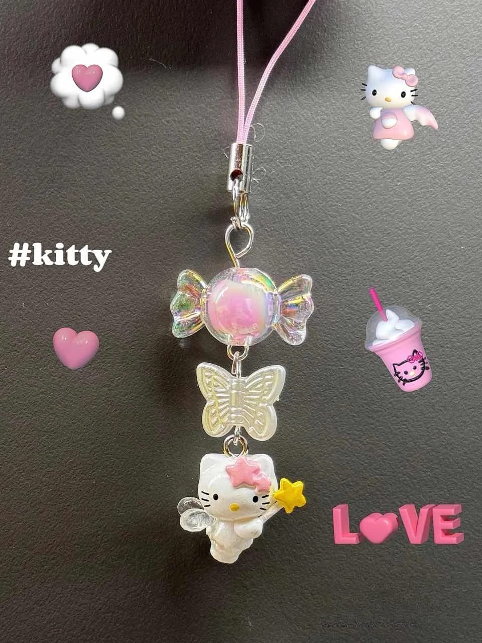 Angel Hellos Kittys Anniversary Limited Beaded Pendant Keychain Girl Everything Goes with Cute Cartoon Phone Camera Pendant Girl