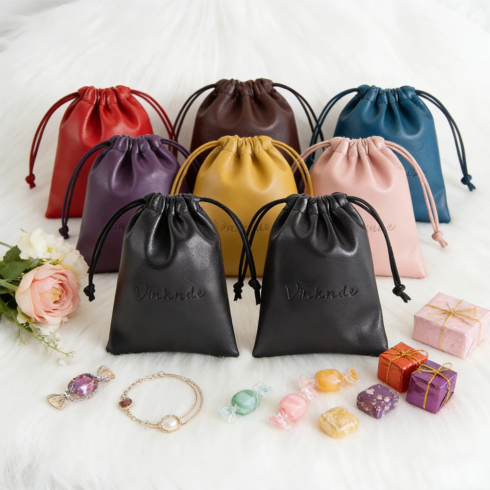 

Оптовая продажа: 50 персонализированных белых кожаных мешочков на шнурке для косметики, украшений, свадебных подарков, с логотипом