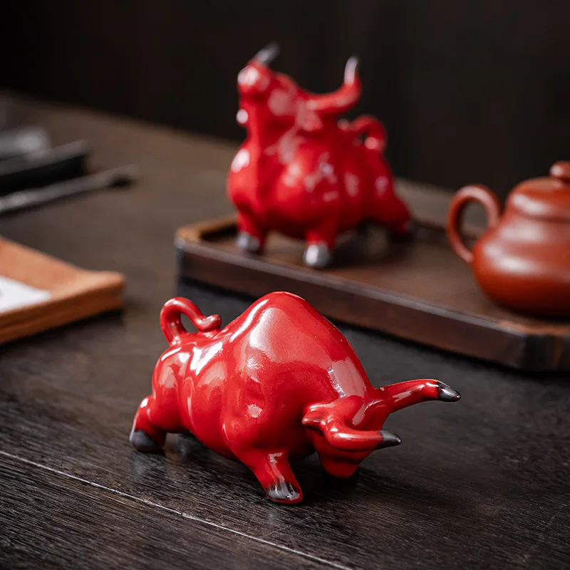 

Ceramic Lucky Cow Ornament Mascot Home Living Room Ornament Twelve Zodiac Year of the Ox Gifts Tea Table Tea Pet
