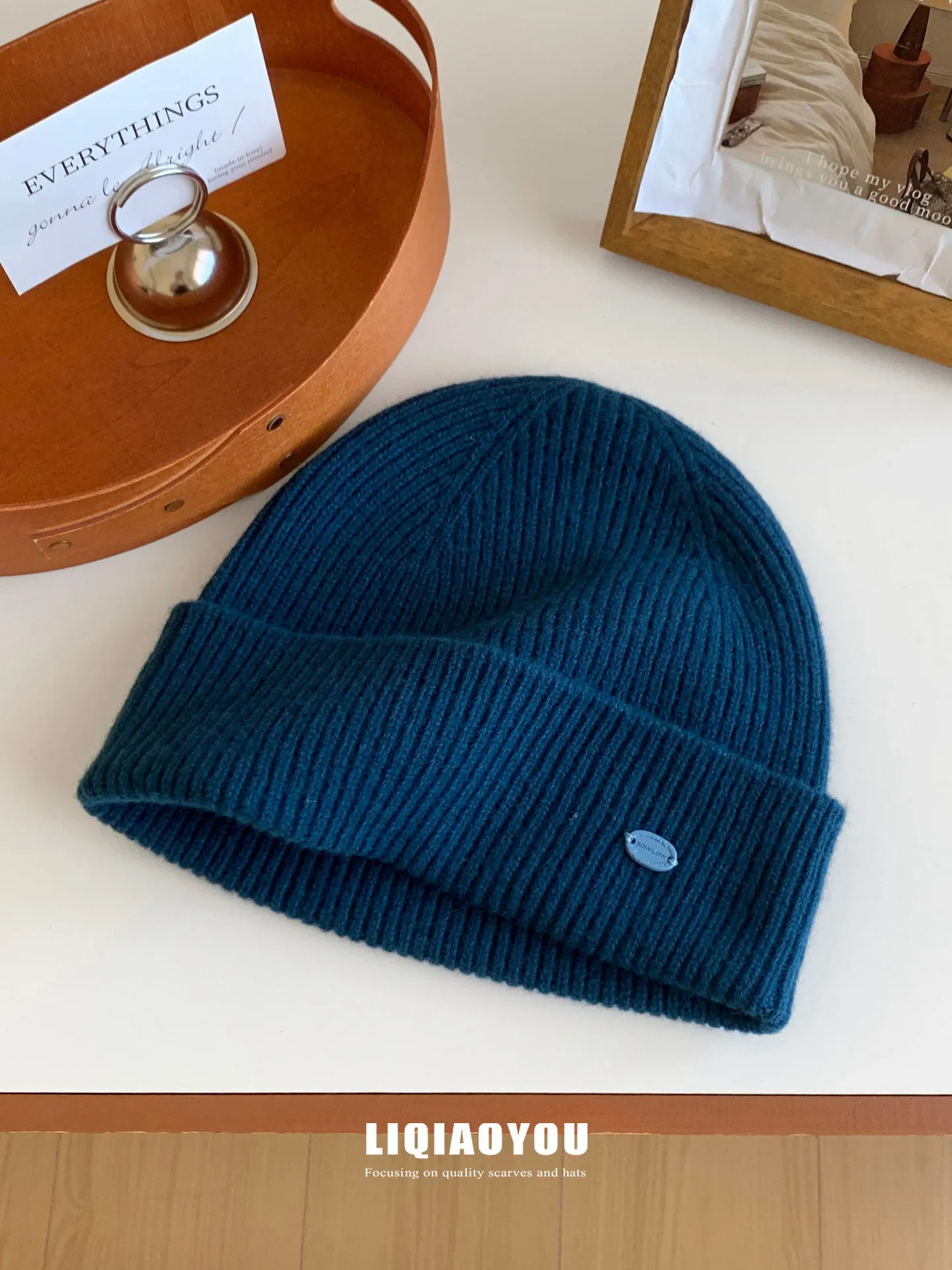 New 100% Australian Wool Ribbed Cuff Knit Beanie Hat Beige Brown Red Light Blue Dark White Women Warm Cozy Daily Wear Classic