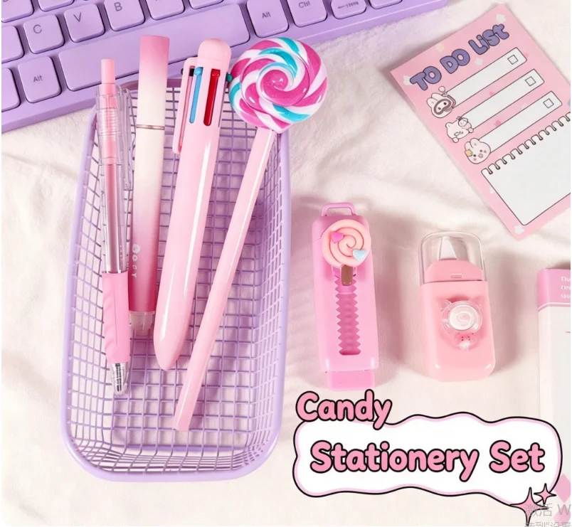 Cute Macaron Color Scheme With High Aesthetic Value Lollipop Stationery Set Student Learning Reward Stationery Small Gift