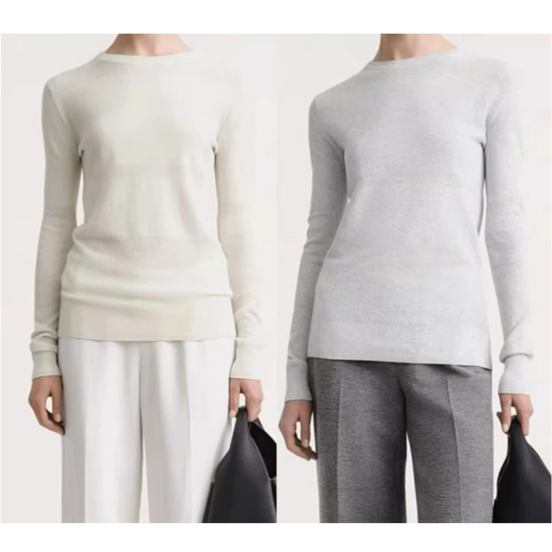 

Nordic TT Women's Light Grey Cotton Blended Versatile Knitted Base Sweater