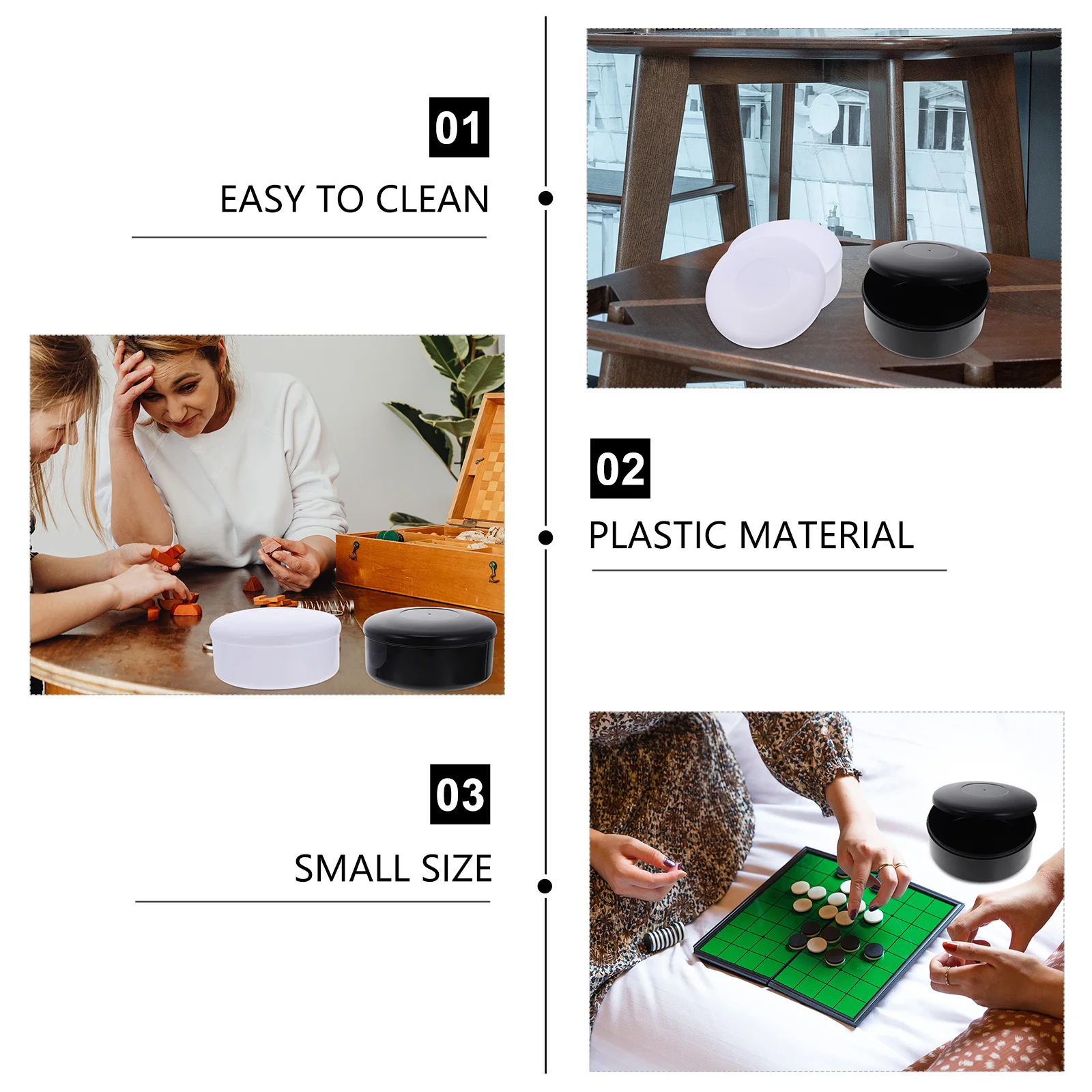 

4pcs Go Pieces Storage Pot Plastic Lidded Chess Box Black White Compact Lightweight Dustproof Pieces Holder For Chess
