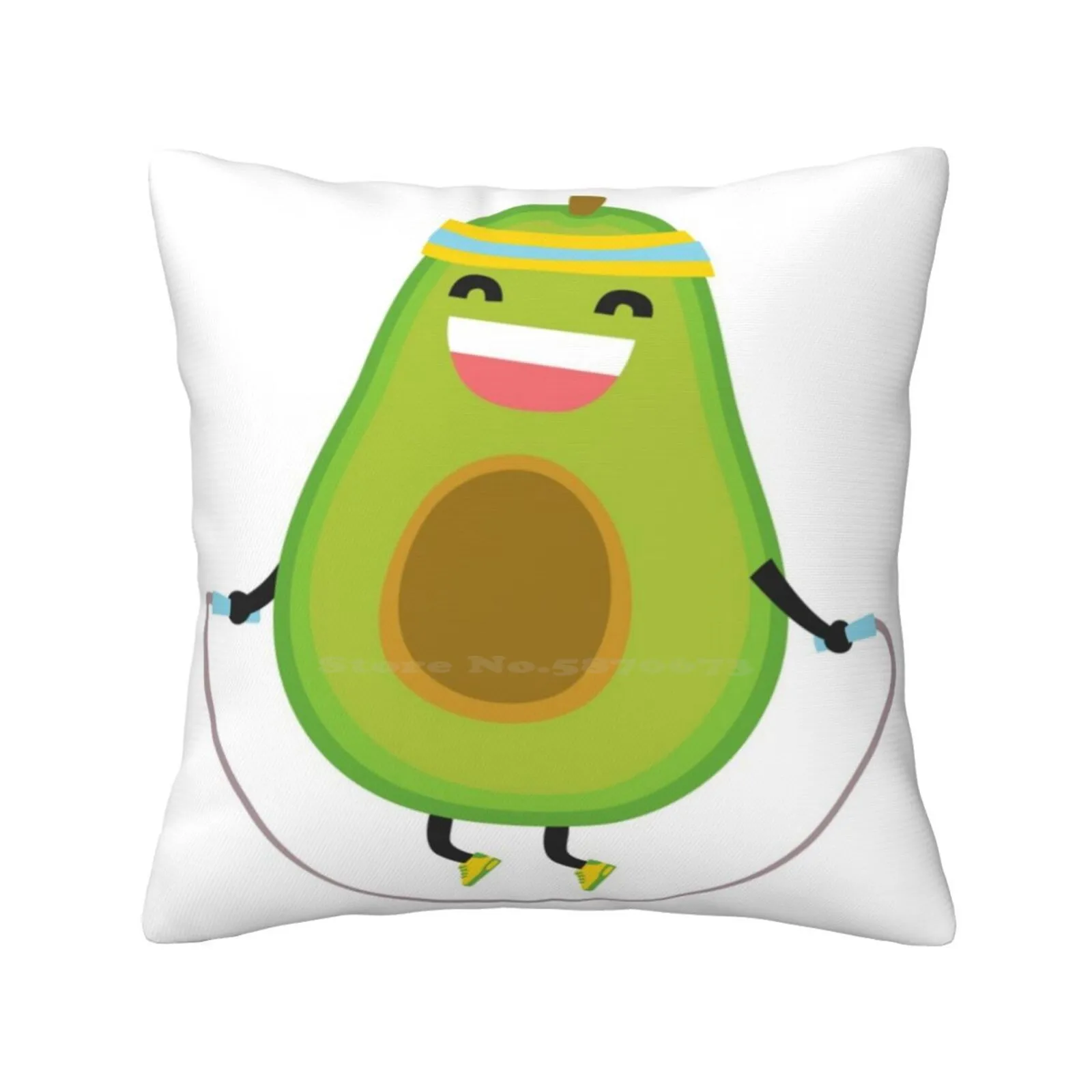 Cute Kawaii Fitness Avocado Rope Jumping Pillow Cover Hug Pillowcase Avocado Band Blue Cartoon Character Cute Diet Fat Fitness