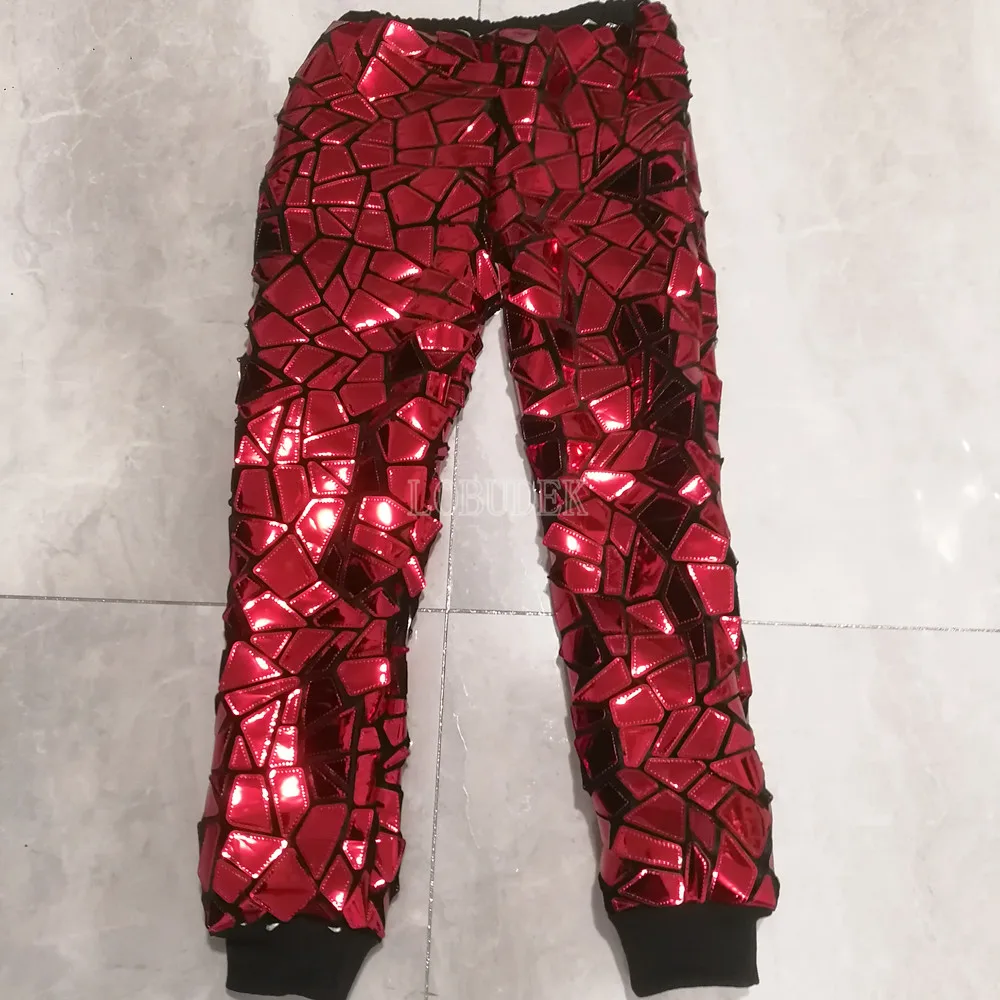 Women Red Laser Mirror Sequins Harem Pants Casual Trousers Dance Team Band Singer Jazz Dancer Bar Show Stage Performance Costume