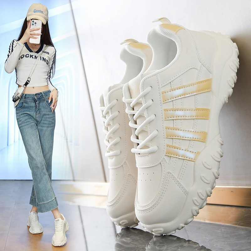 

Women's Lace Up Chunky Platform Sneakers 5CM Heel Comfortable Breathable Upper Wear Resistant Outsole Daily Casual Shoes