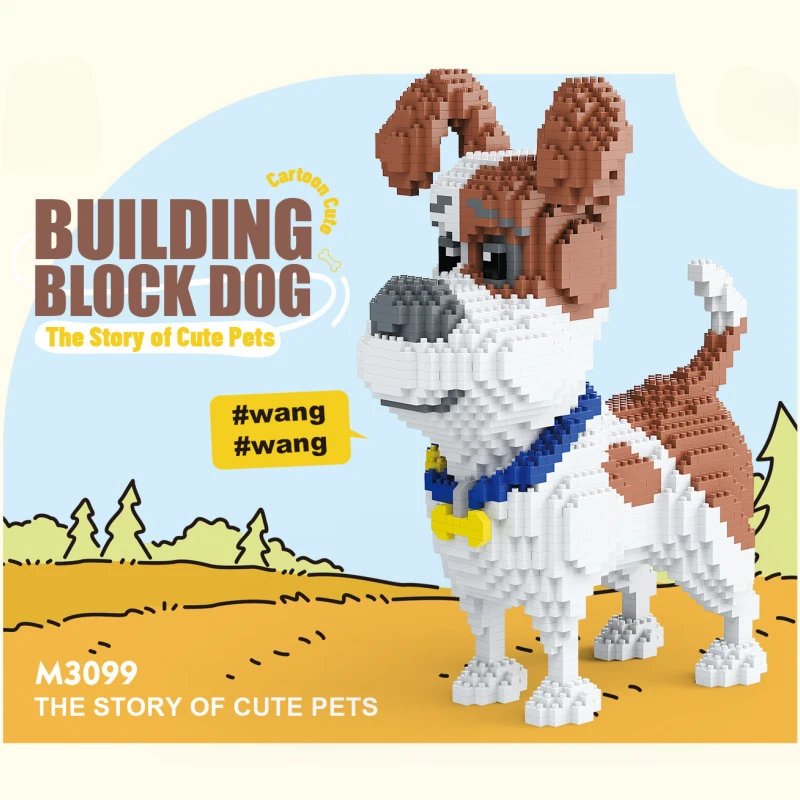 Micro blocos de construção da série animal do cão bonito brinquedo para crianças, blocos de empilhamento conjunto com partículas finas, presente de montagem educacional